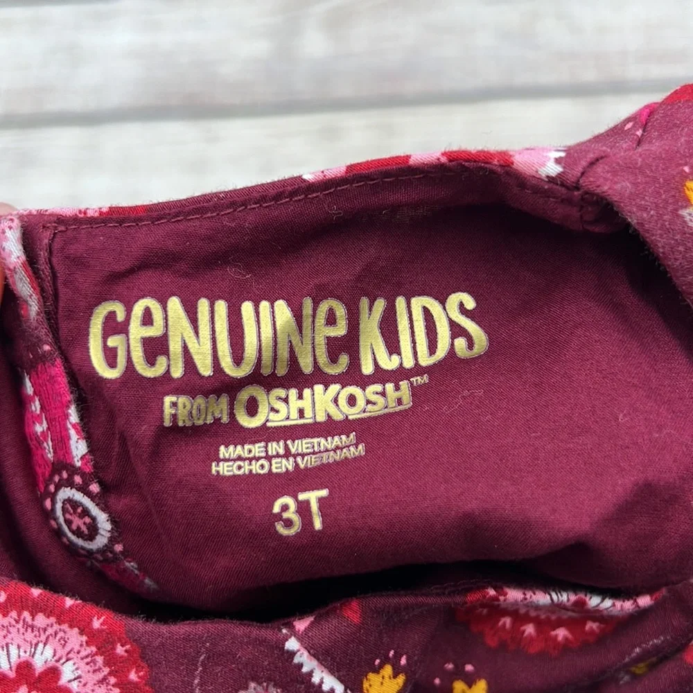 OshKosh Floral Maroon Pink and Mustard Dress Girls Size 3T